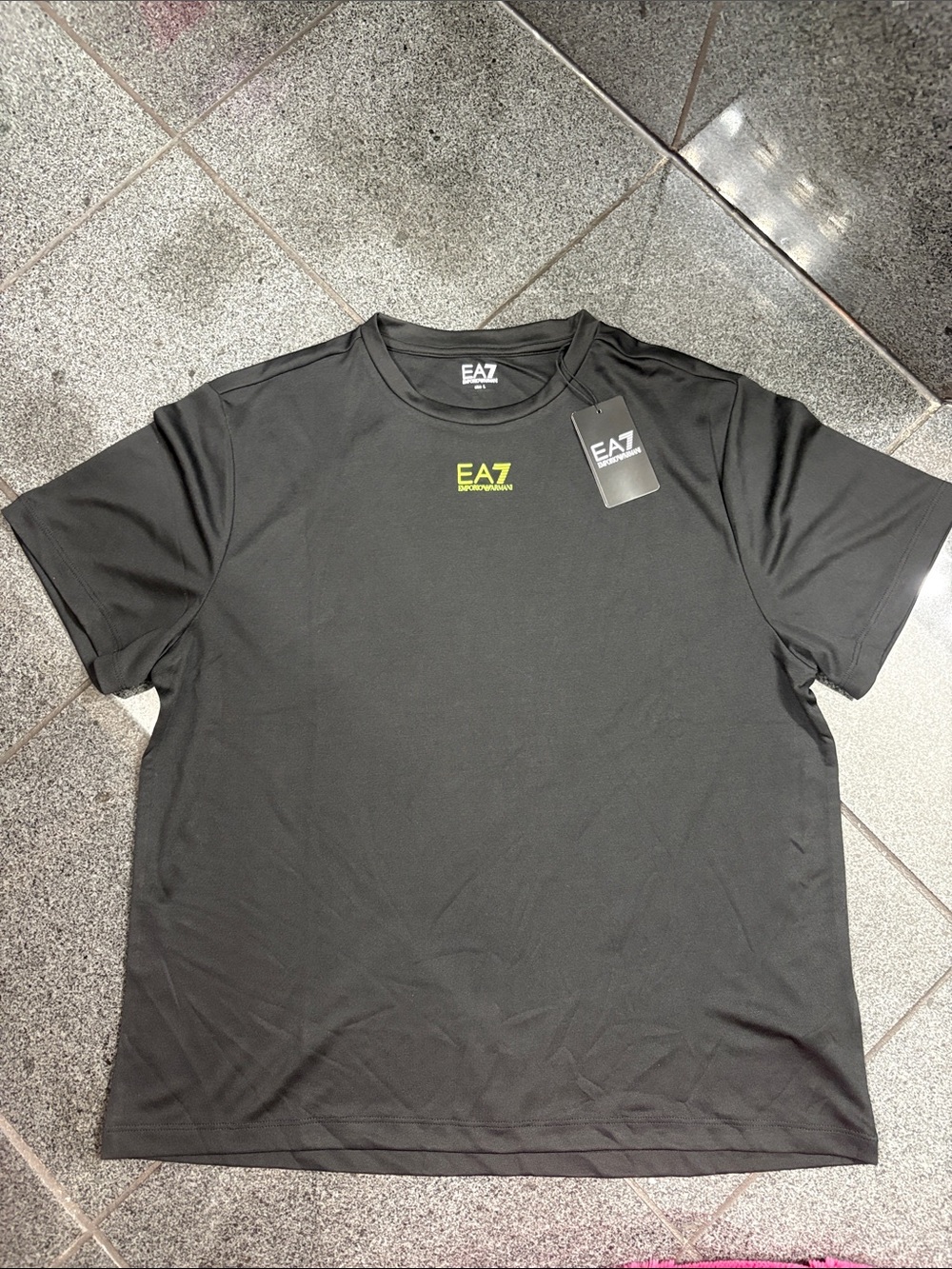 Emporio Armani EA7 Black Short Sleeve Logo Tee with Neon Detail